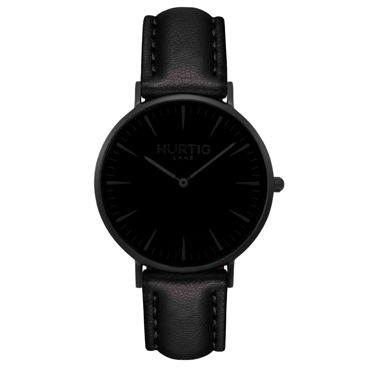 Hurtig Lane Vegan Watches Mykonos CACTUS Leather Watch All Black & Black 40 mm kol saati