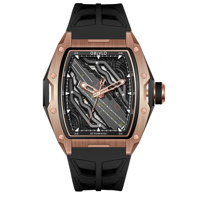 OBLVLO Strap ,Black Dial ZM-CR-PBBR ZM Series,46mm,Rubber Strap ,Black Dial ZM-CR-PBBR kol