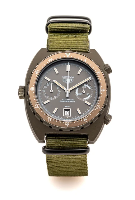 Heuer HEUER, REF. 11063, AUTAVIA, OLIVE GREEN PVD CASE kol saati