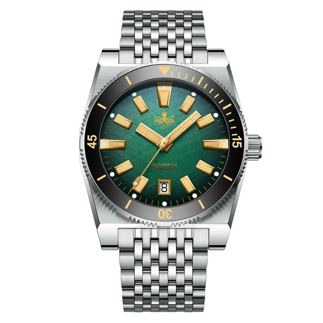 Phoibos Narwhal 300M Automatic Diver with Green Dial #PY037A kol saati