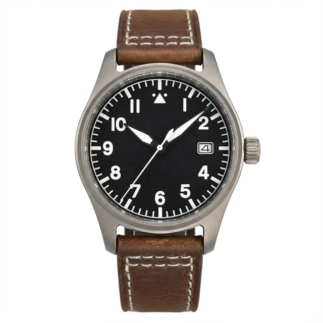 Tandorio Titanium Pilot 39mm Field Watch NH35A 20bar Aviator Sapphire TD120 14:200005100#b