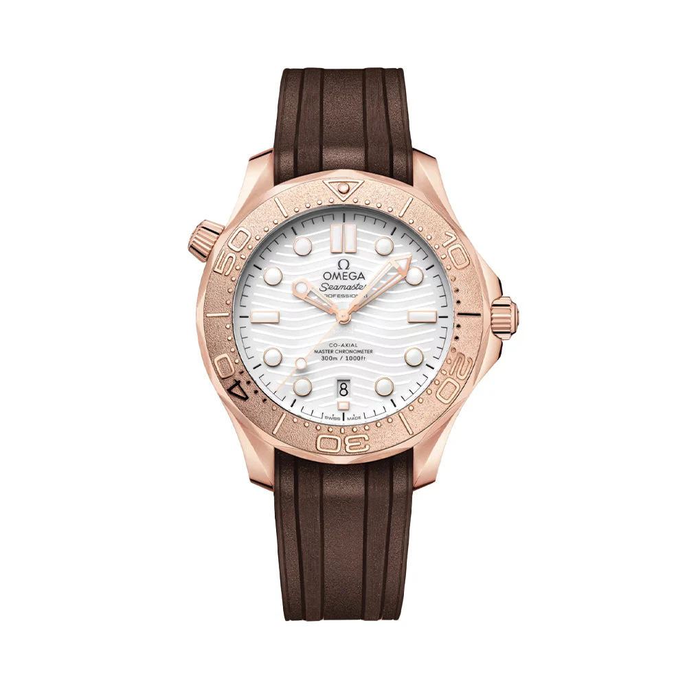 OMEGA Seamaster Diver 300M Sedna™ Gold 42mm - White on Rubber Strap O21052422004001 42 mm kol saati