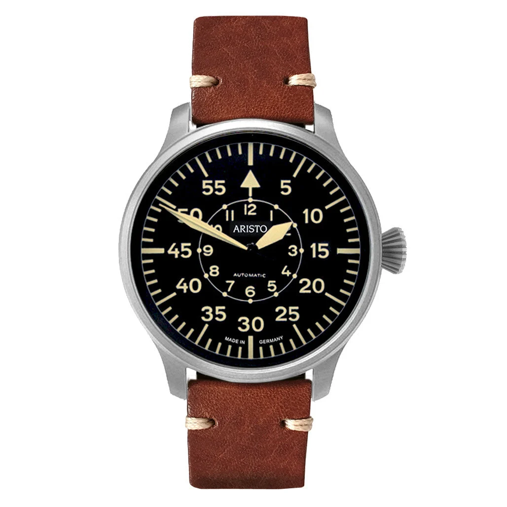 Aristo Swiss Automatic Pilot Watch with Black B-Dial #3H233 42 mm kol saati