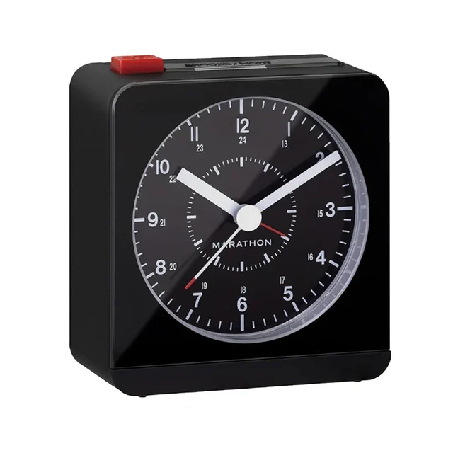 Marathon Alarm Clock with Black Case and Black Dial, Auto-Sensing Night Light #CL030053-BK