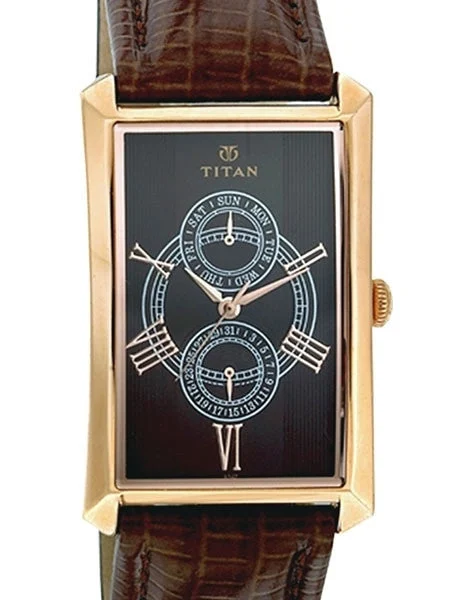 Titan Goldtone Orion Day and Date Function Watch with Precision Quartz Movement #1490WL01 30 mm kol saati