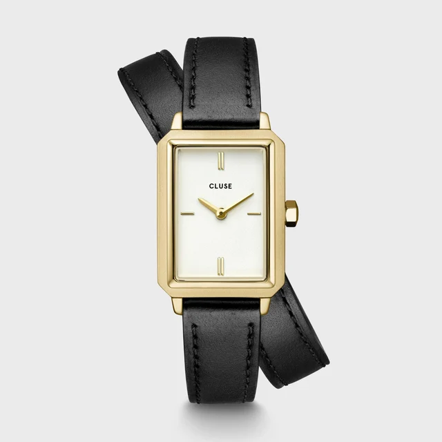 CLUSE Fluette Watch Double Leather Black, Gold Colour CW11513 kol saati