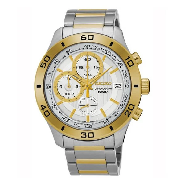 Seiko Chronograph SSB188 Silver Gold Stainless Steel kol saati