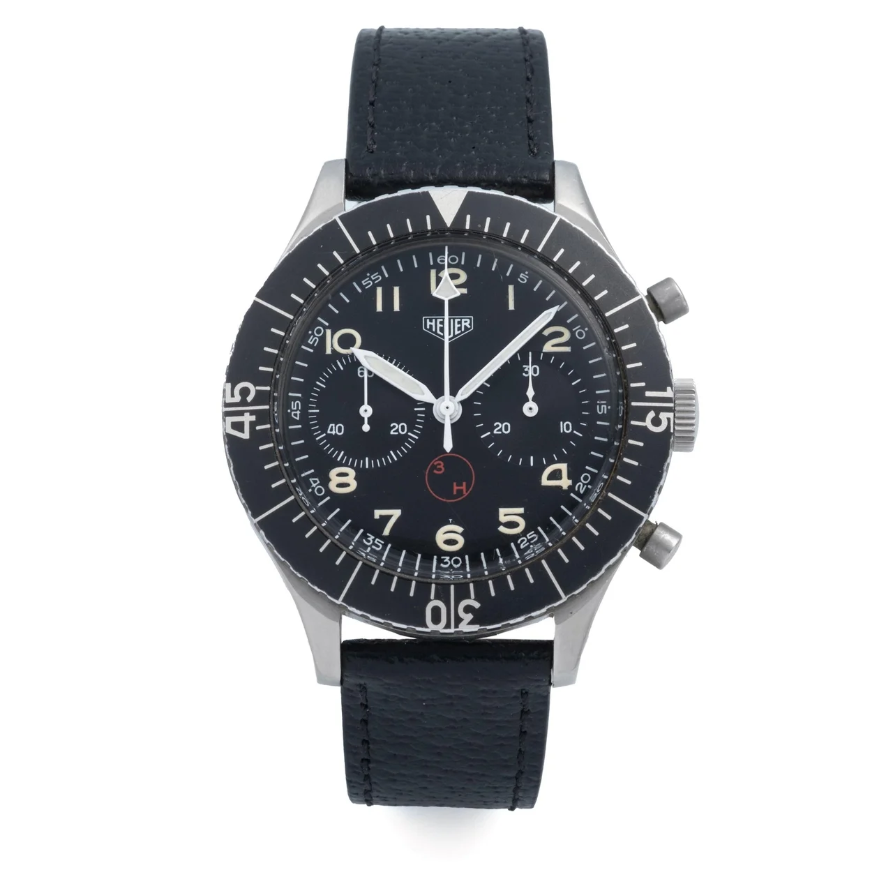 Heuer HEUER REF. 1550 SG FLYBACK CHRONOGRAPH STEEL A very fine manual-winding stainless steel wristwatch with flyback chronograph. kol saati