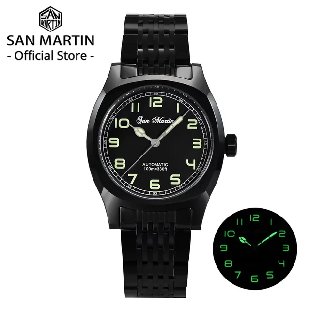 San Martin DLC Black Men Watch Sports Vintage Original San Martin 38mm DLC Black Men Watch