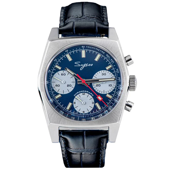 Sugess Chrono Heritage S419 Chronograph Blue Panda Dial Leather Str kol saati