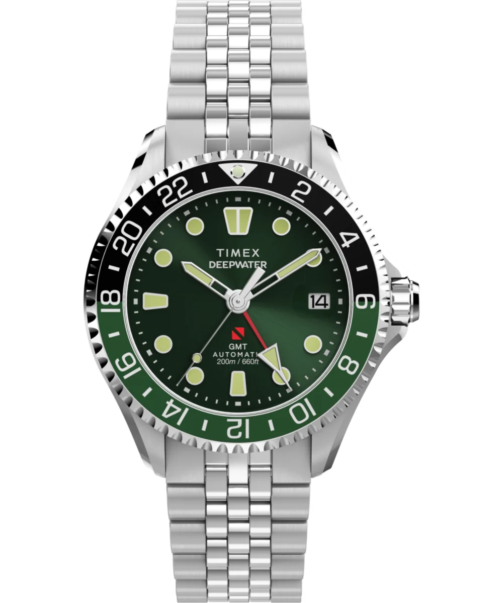 Timex Deepwater Meridian 200 Automatic GMT 42mm Stainless Steel Bracelet Watch TW2Y64100 42 mm kol saati