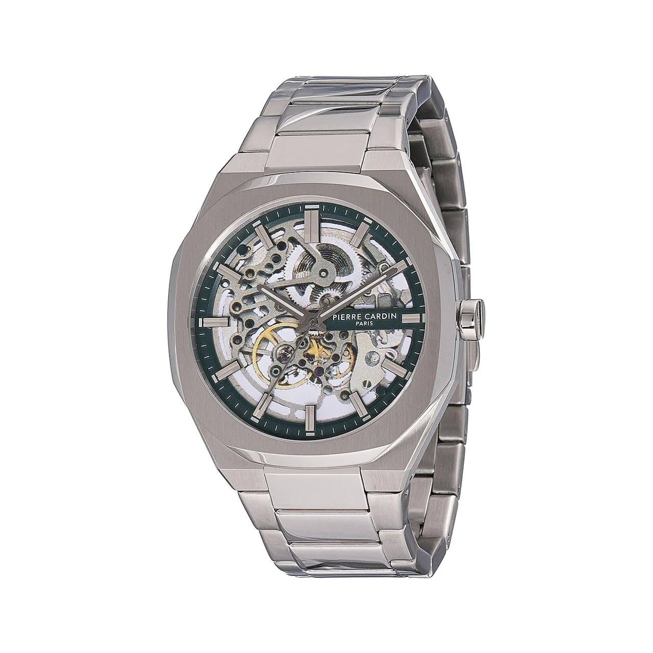 Elysee Maison 8 Automatique Men’s 42mm Skeleton Watch - Silver Case with Green Skeleton Dial and Silver Metal Strap CF.1002.MS.1 42 mm kol saati