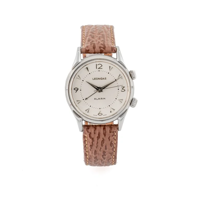 Leonidas Ref. 745.203, centre-seconds, alarm, silver dial; stainless steel kol saati