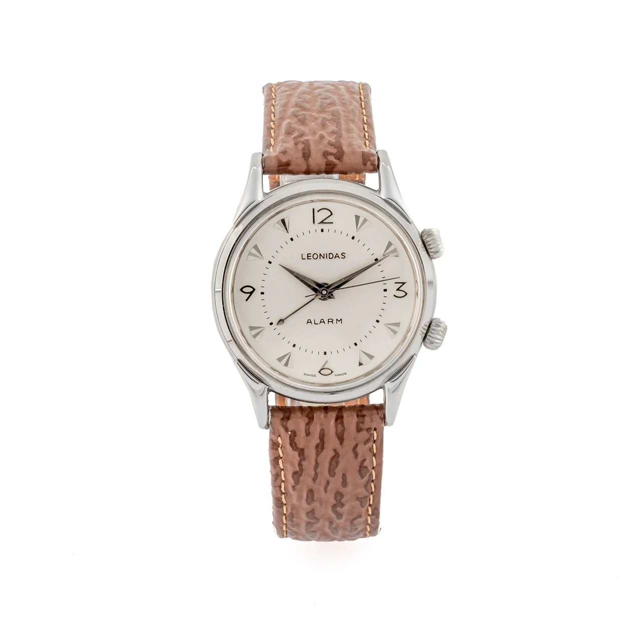 Leonidas Ref. 745.203, centre-seconds, alarm, silver dial; stainless steel kol saati
