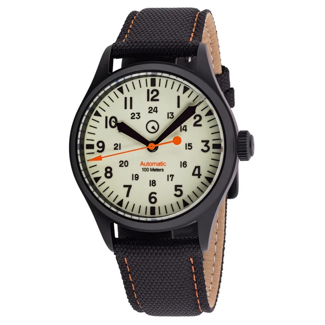 Islander Mitchel Black DLC Automatic Field Watch with Luminous Dial #ISL-83 kol saati