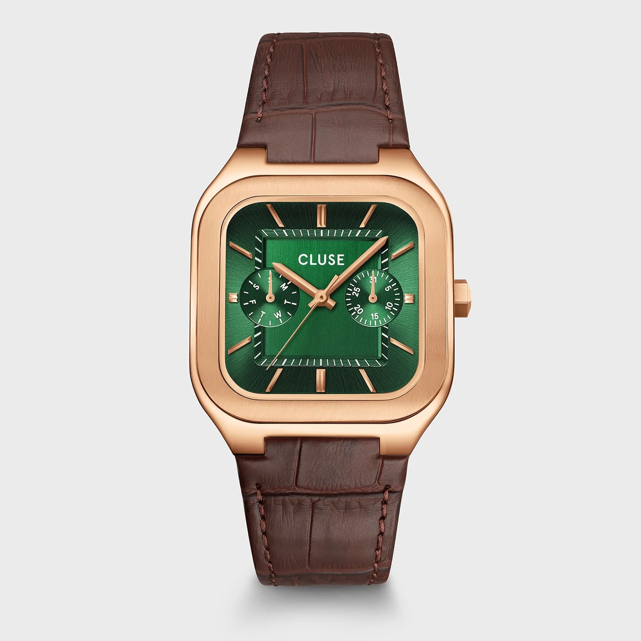CLUSE Quadrus Multifunction Watch Leather, Green, Rose Gold Colour CW26205 35 mm kol saati