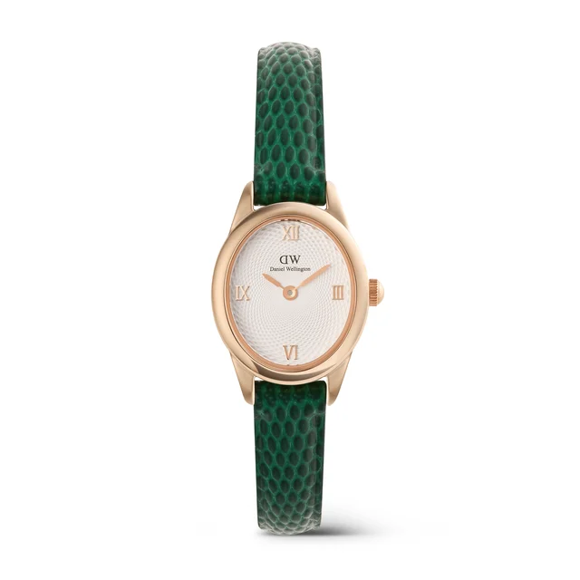 DANIEL WELLINGTON Ophelia Mini Green Lizard White Guilloché Rose Gold DW00100895 kol saati