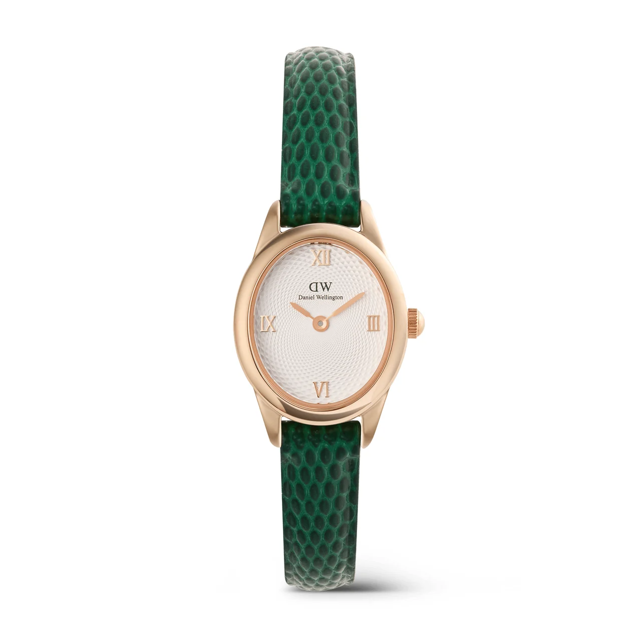 DANIEL WELLINGTON Ophelia Mini Green Lizard White Guilloché Rose Gold DW00100895 kol saati