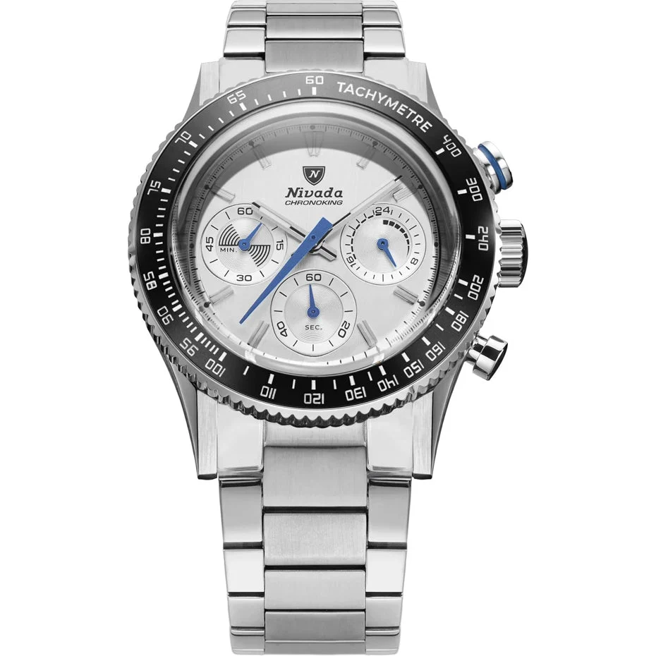 Nivada Grenchen Chronoking Mecaquartz Racing Grey On Bracelet Flat Link 87046Q20 38 mm kol saati
