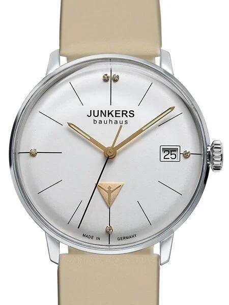 Junkers Bauhaus Swiss Quartz Watch with Domed Hesalite Crystal #6073-5 kol saati