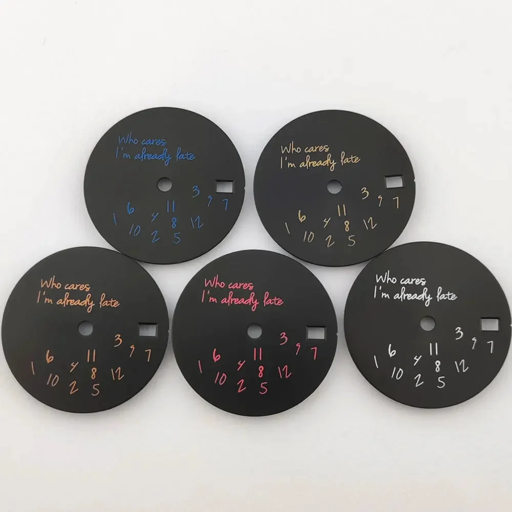 Tandorio dial nh35 dial Who Cares I'm already Late dial custom logo suitable for nh35/nh36 movement watch accessories watch dial 1005007519813017-Black and White 28.5 mm kol saati