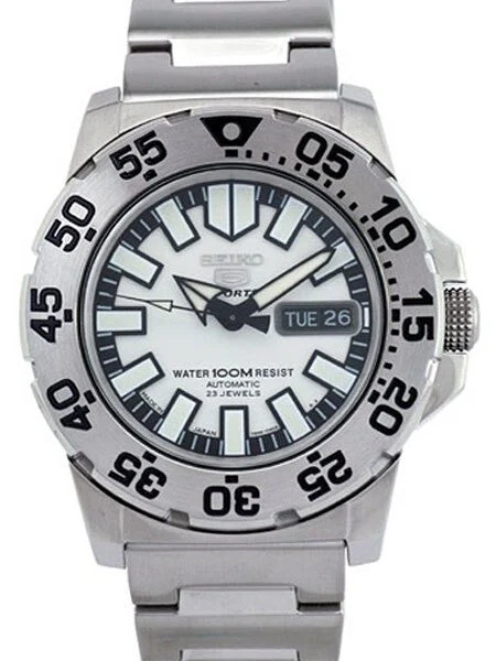 Seiko Sports "Baby Monster" Automatic Dive Watch w/White Dial #SNZF45K1 kol saati