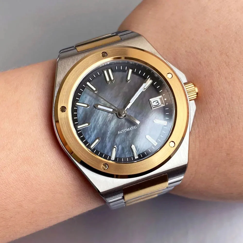 Tandorio Two Tone Gold Silver Engineer Watch TD331G NH35 Sapphire 40mm Business 20bar 14:865#White Sterile-gold;5:56964930#NH35A Movement 40 mm kol saati