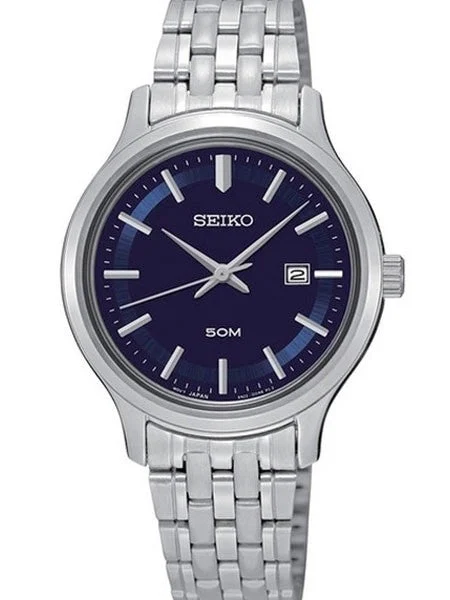 Seiko Quartz Dress Watch with Bracelet and Blue Dial #SUR797 30 mm kol saati