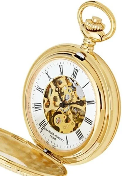 Charles Hubert Paris Charles-Hubert Mechanical Gold Tone Pocket Watch #3536 kol saati