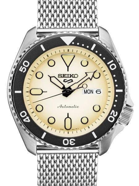 Seiko Sports 24-Jewel Automatic Watch with Biege Dial and Mesh Bracelet #SRPD67 42.5 mm kol saati