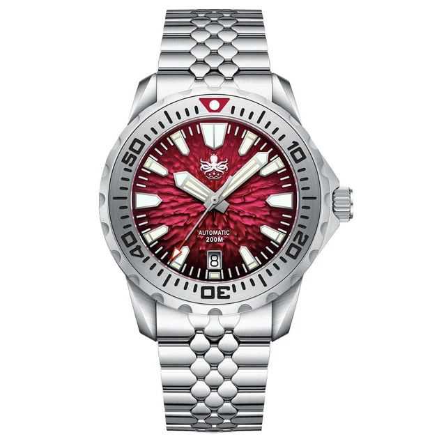 Phoibos KRAKEN Automatic Dive Watch with Lava Red Dial #PY059E kol saati