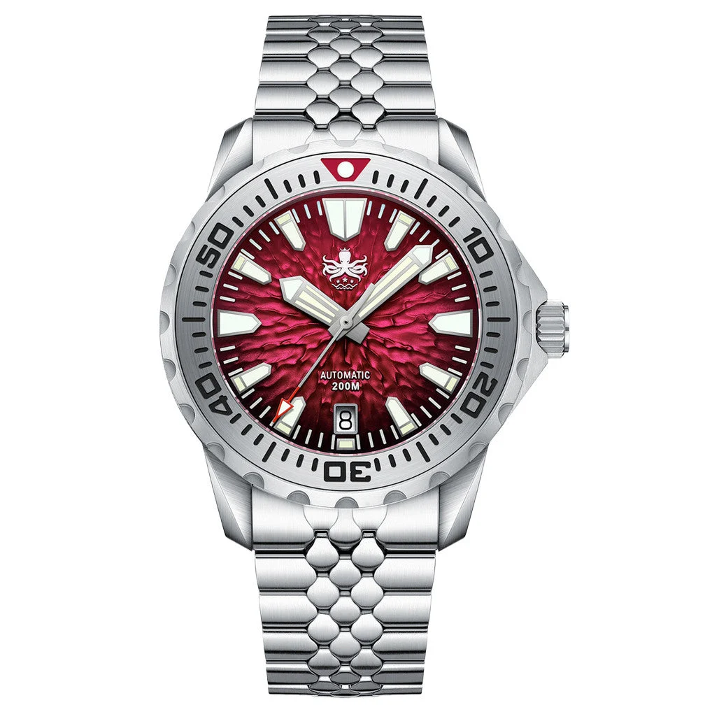 Phoibos KRAKEN Automatic Dive Watch with Lava Red Dial #PY059E 47.5 mm kol saati