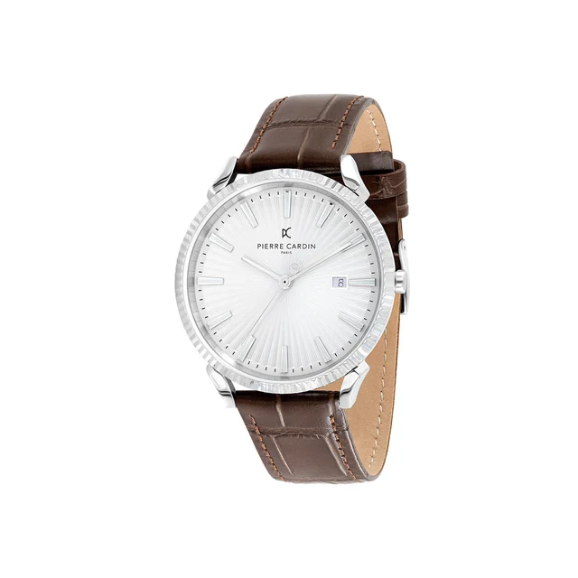 PIGALLE MENS Pigalle Silver Dial Watch with Brown Leather Strap and Fluted Bezel CPI.2127