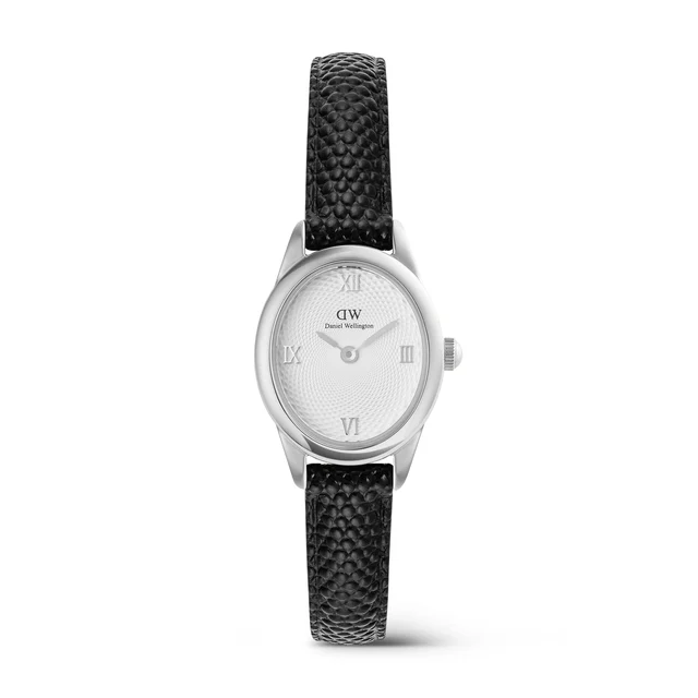 DANIEL WELLINGTON Ophelia Mini Black Lizard White Guilloché Silver DW00100887 kol saati