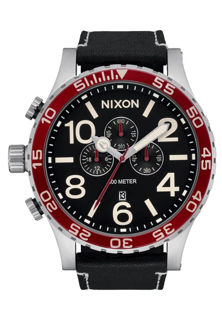 Nixon US Chrono Leather - Silver / Black / Cranberry A1392-5199-00 kol saati