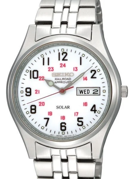 Seiko Railroad Approved Solar Watch with 37mm Case, 12 and 24 Hour Scale #SNE045 37 mm kol saati