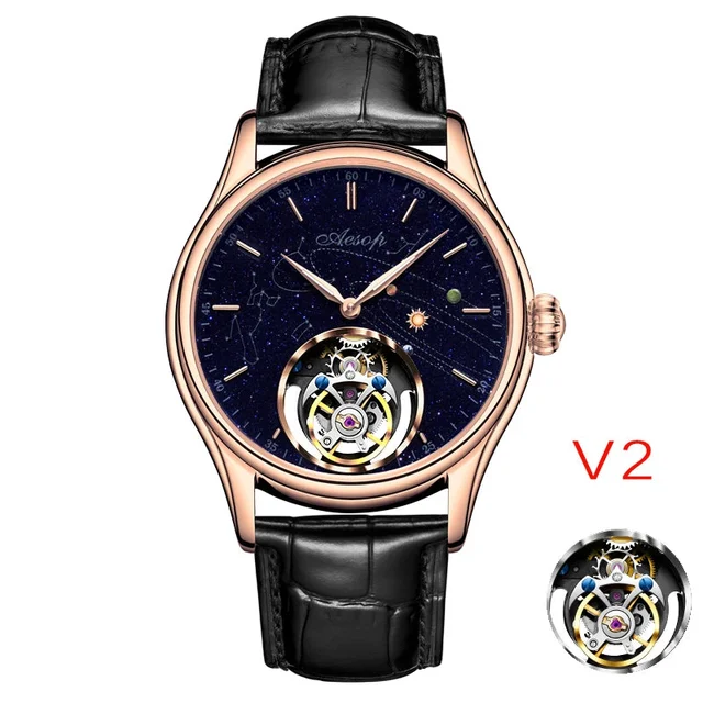 Tandorio AESOP 7049 Original Flying Tourbillon Watches for Men Skeleton Movement Fashion S