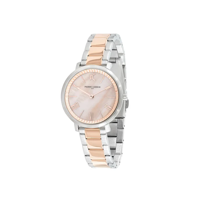 BROCHANT Mother of Pearl Look Two Tone Silver and Rose Gold Watch with Metal Link Strap CB