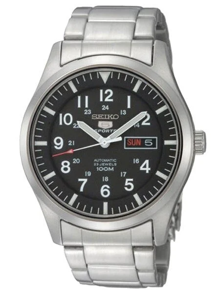 Seiko SCRATCH AND DENT - Military Black Dial Automatic Watch with 40mm Case, and SS Bracelet #SNZG13K1 SND006 40 mm kol saati