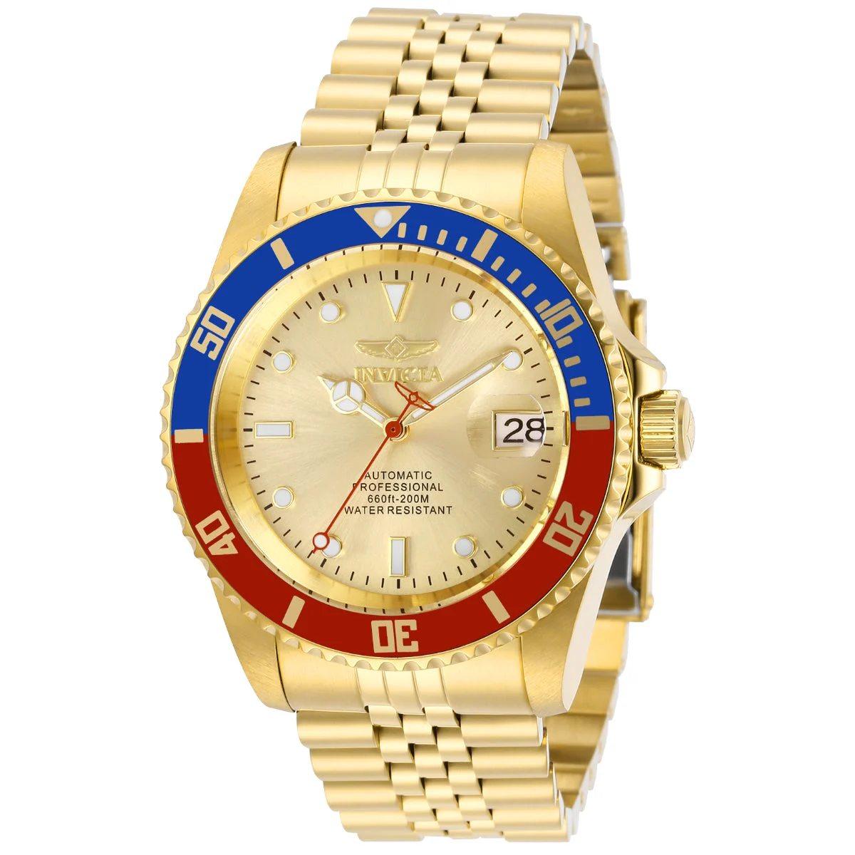 Invicta Pro Diver Navigator Pepsi Bezel Automatic Watch - 42mm. Gold (29183) 42 mm kol saati