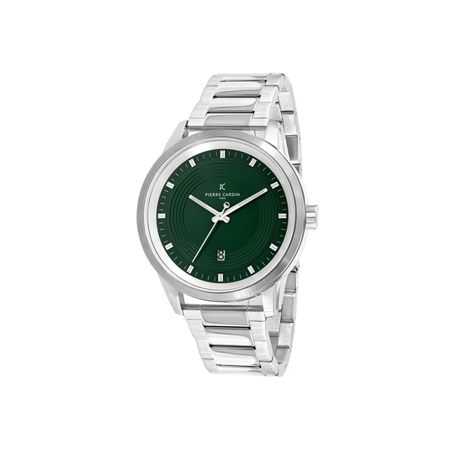 LES HALLES Green Dial Silver Watch with Silver Metal Link Strap CCP.5028 kol saati