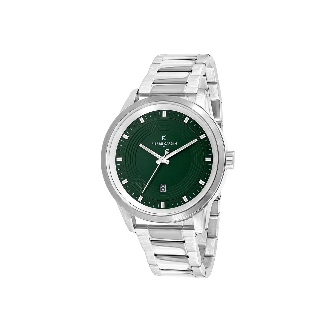 LES HALLES Green Dial Silver Watch with Silver Metal Link Strap CCP.5028 45 mm kol saati