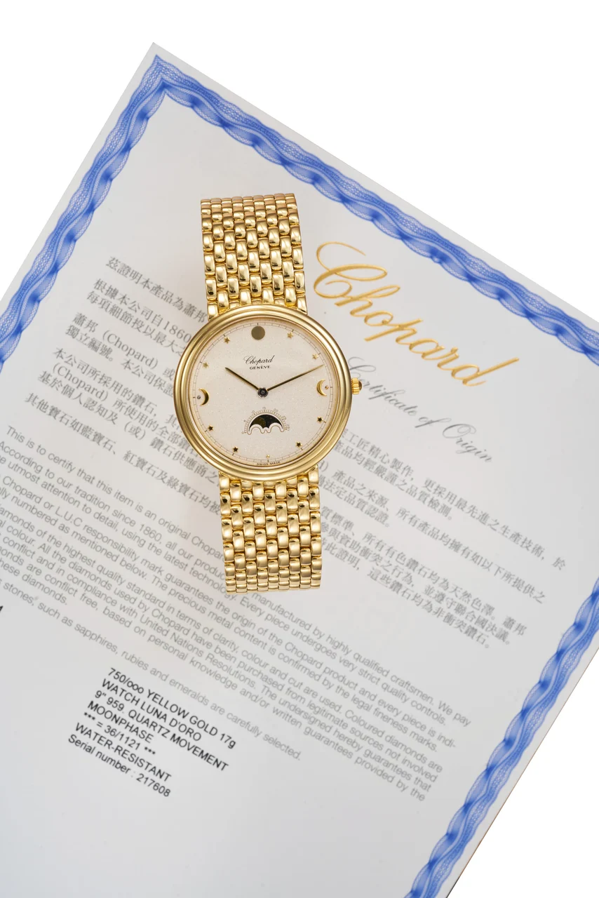 Chopard Ref. S36-1086-YB, moon phases, integrated bracelet; “Luna d’Oro”; 18K yellow gold (“ ”) kol saati