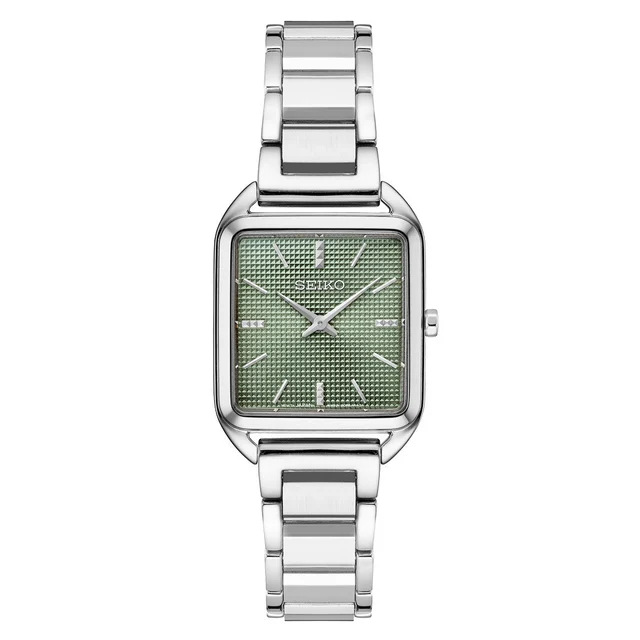 Seiko Essentials Tank Watch with Green Grid Pattern Dial #SWR075 kol saati