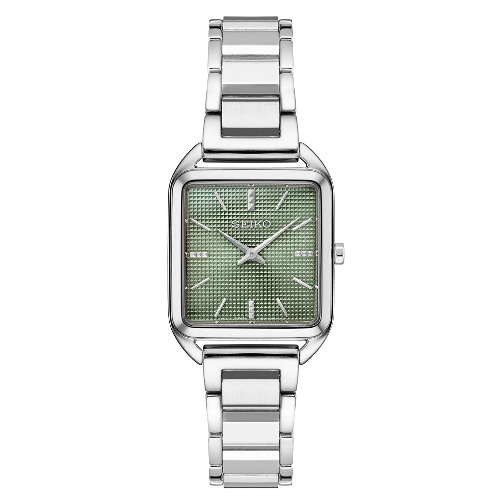 Seiko Essentials Tank Watch with Green Grid Pattern Dial #SWR075 26 mm kol saati
