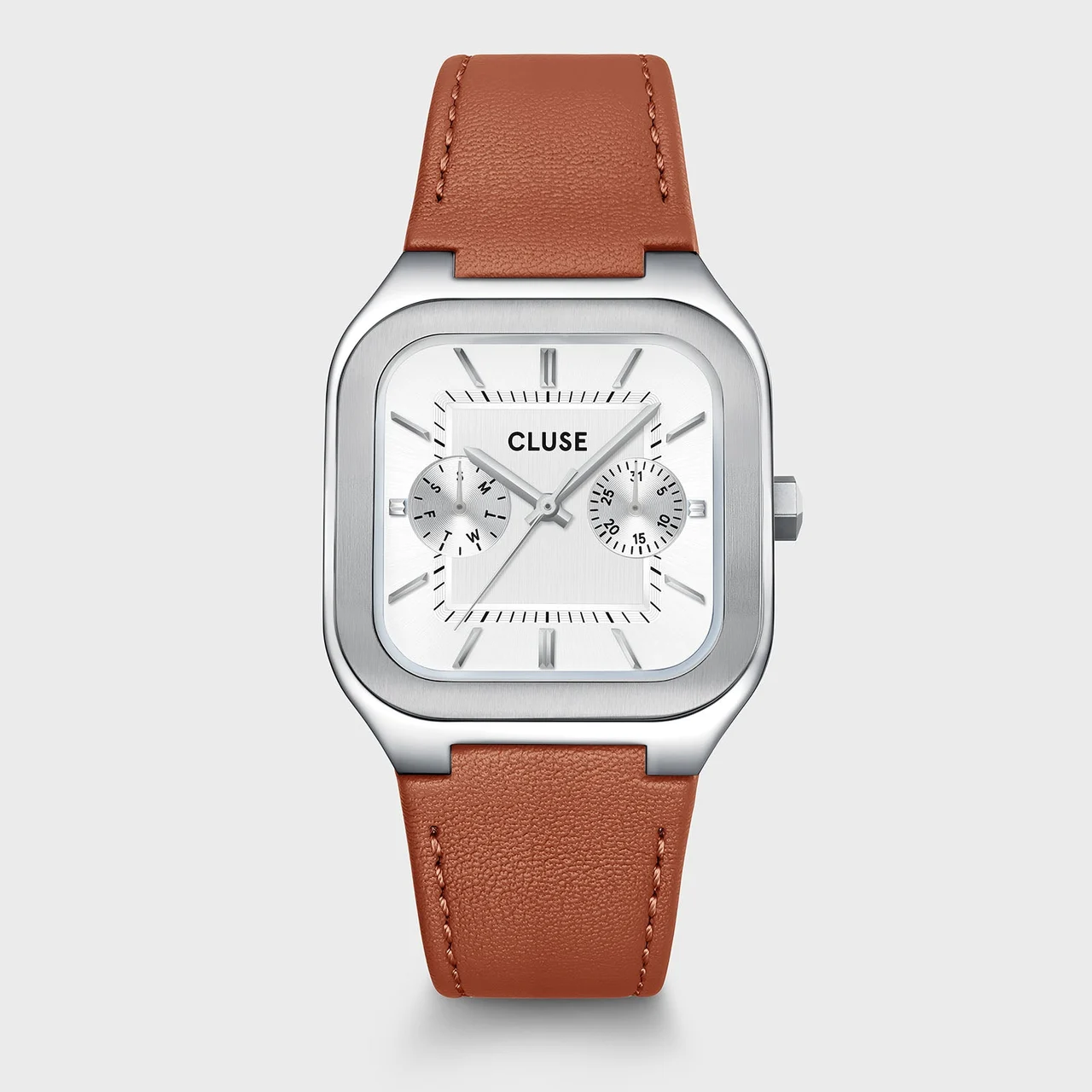 CLUSE Quadrus Multifunction Watch Leather, Light Brown, Silver Colour CW26208 35 mm kol saati
