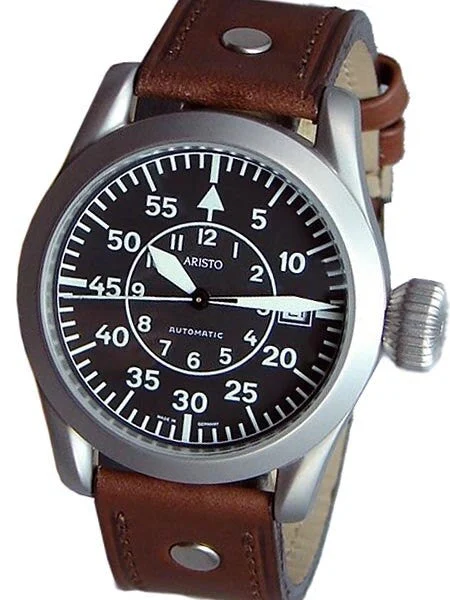 Aristo Type B Dial Swiss ETA Automatic Pilot's Watch with Oversize Crown 3H32 40 mm kol saati