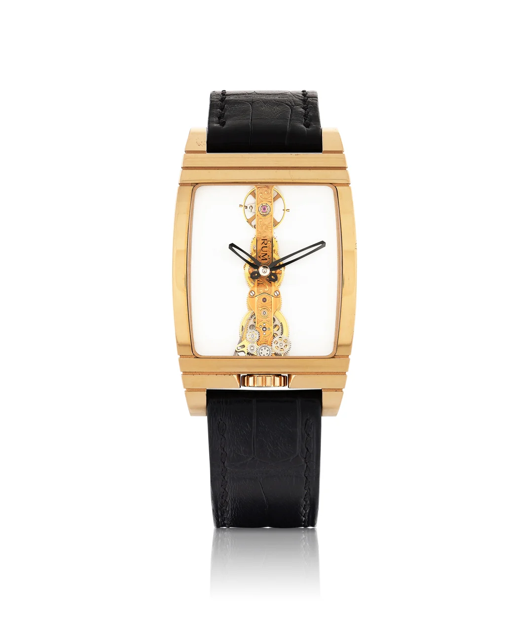 Corum Ref. 113.750.55, large, visible 18K pink gold movement; “Golden Bridge”; 18K pink gold kol saati