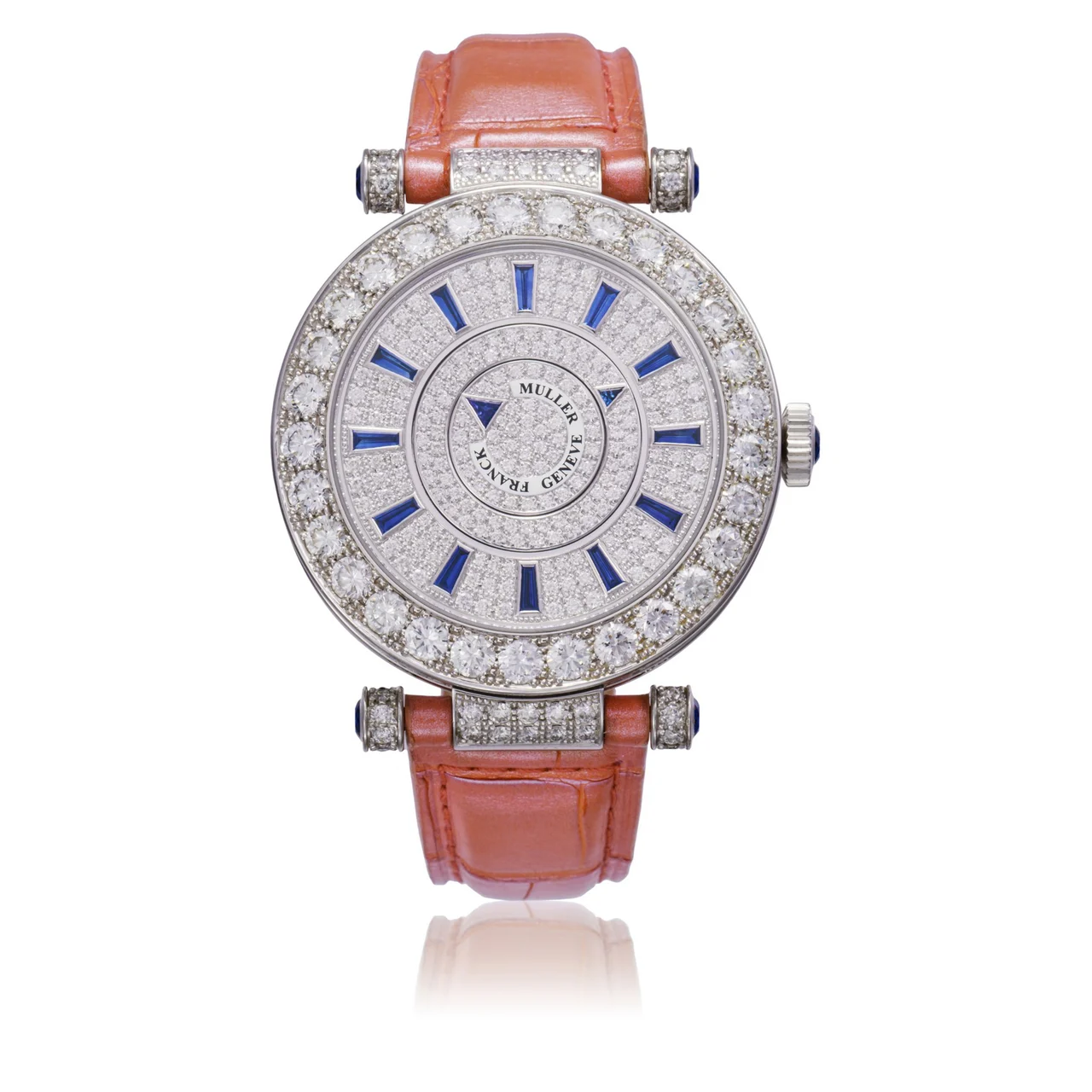 Franck Muller Ref. DM 42 D1R CD; “Double Mystery”; 18K white gold, diamonds and sapphires kol saati