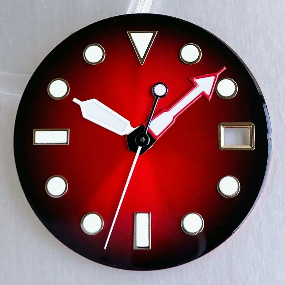 Tandorio Gradient Sunburst Watch Dial Hands Nologo 29mm Green Luminous Fit NH35 NH36 ETA2824 Miyota DG2813 SW200 PT5000 1005010313488707-red dial hands-Fit Miyota8215 29 mm kol saati